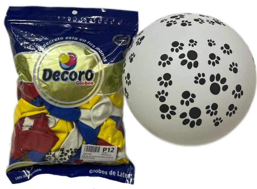  DECORO GLOBOS 12"X100 PZAS PATRULA K-9