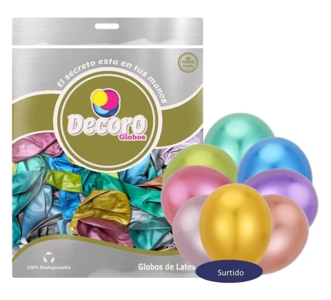  DECORO GLOBOS 12"X50 PZAS SURTIDO CROMADO