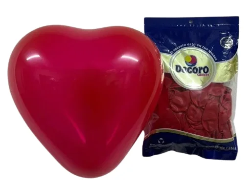  DECORO GLOBOS CORAZON 10"X100 PZAS ROJO