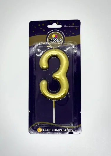 VELAS DE NUMEROS DECORO DORADO # 3