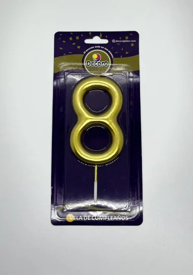 VELAS DE NUMEROS DECORO DORADO # 8