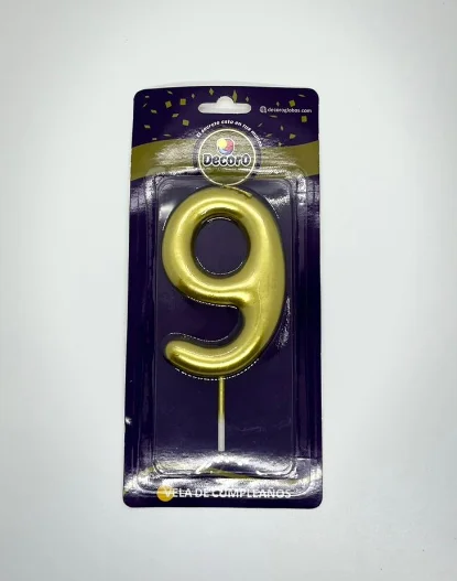 VELAS DE NUMEROS DECORO DORADO # 9