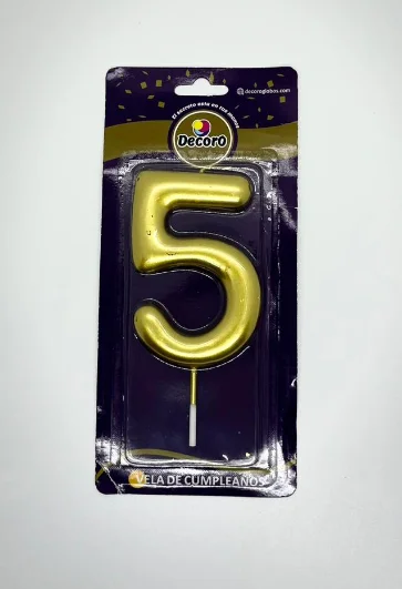 VELAS DE NUMEROS DECORO DORADO #0 5