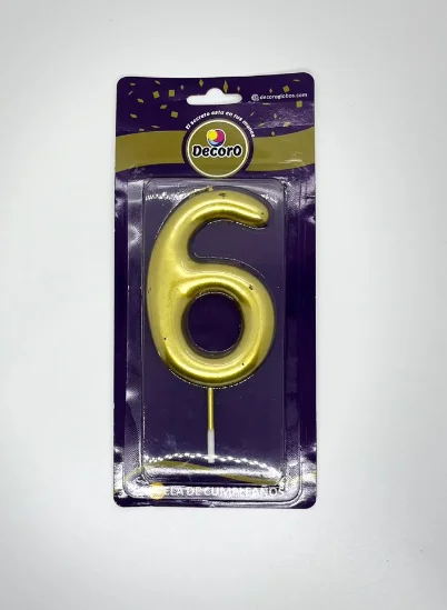 VELAS DE NUMEROS DECORO DORADO #0 6
