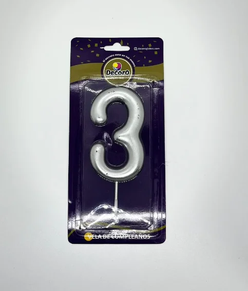 VELAS DE NUMEROS DECORO PLATA  # 3