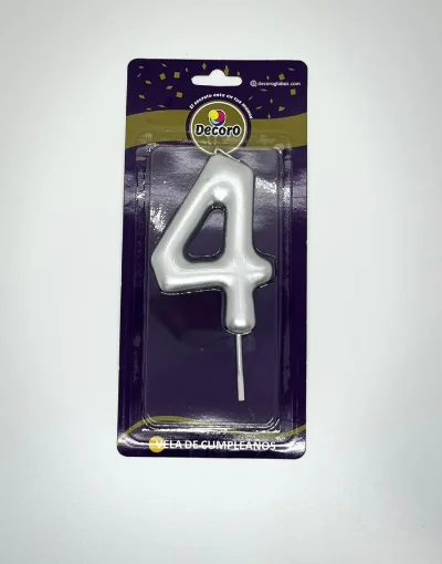 VELAS DE NUMEROS DECORO PLATA  # 4