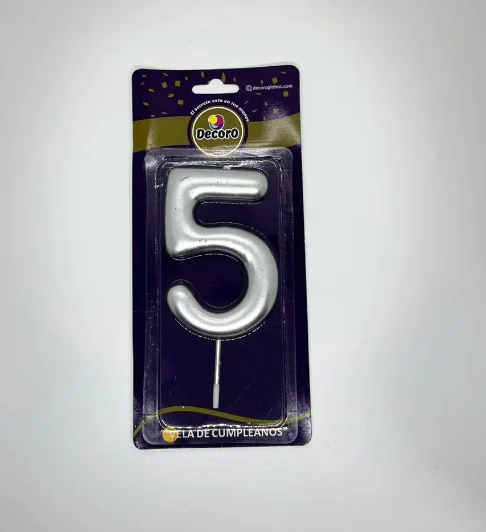 VELAS DE NUMEROS DECORO PLATA  # 5
