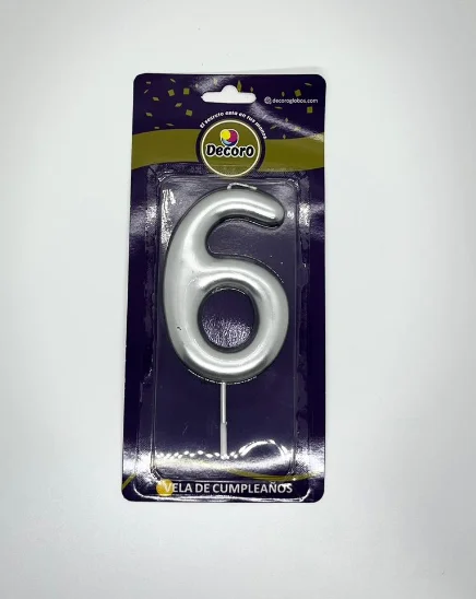 VELAS DE NUMEROS DECORO PLATA  # 6