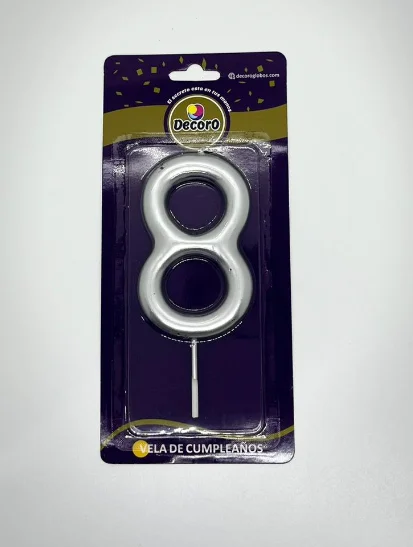 VELAS DE NUMEROS DECORO PLATA  # 8