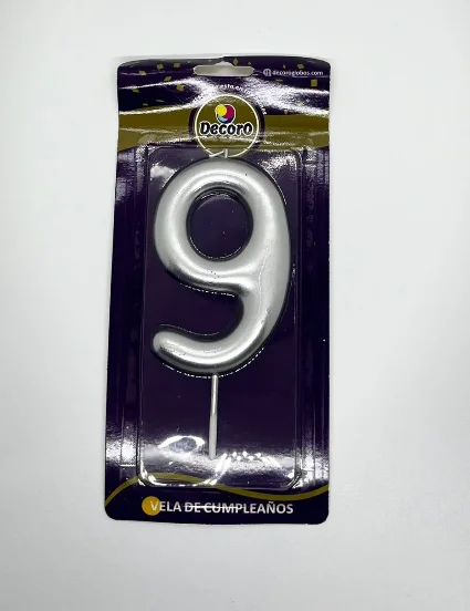 VELAS DE NUMEROS DECORO PLATA  # 9