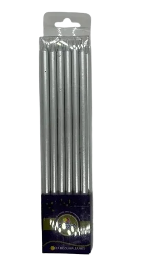 VELAS PALITO LARGA DELGADA  DECORO 15CM ALTO DORADO PLATEADO