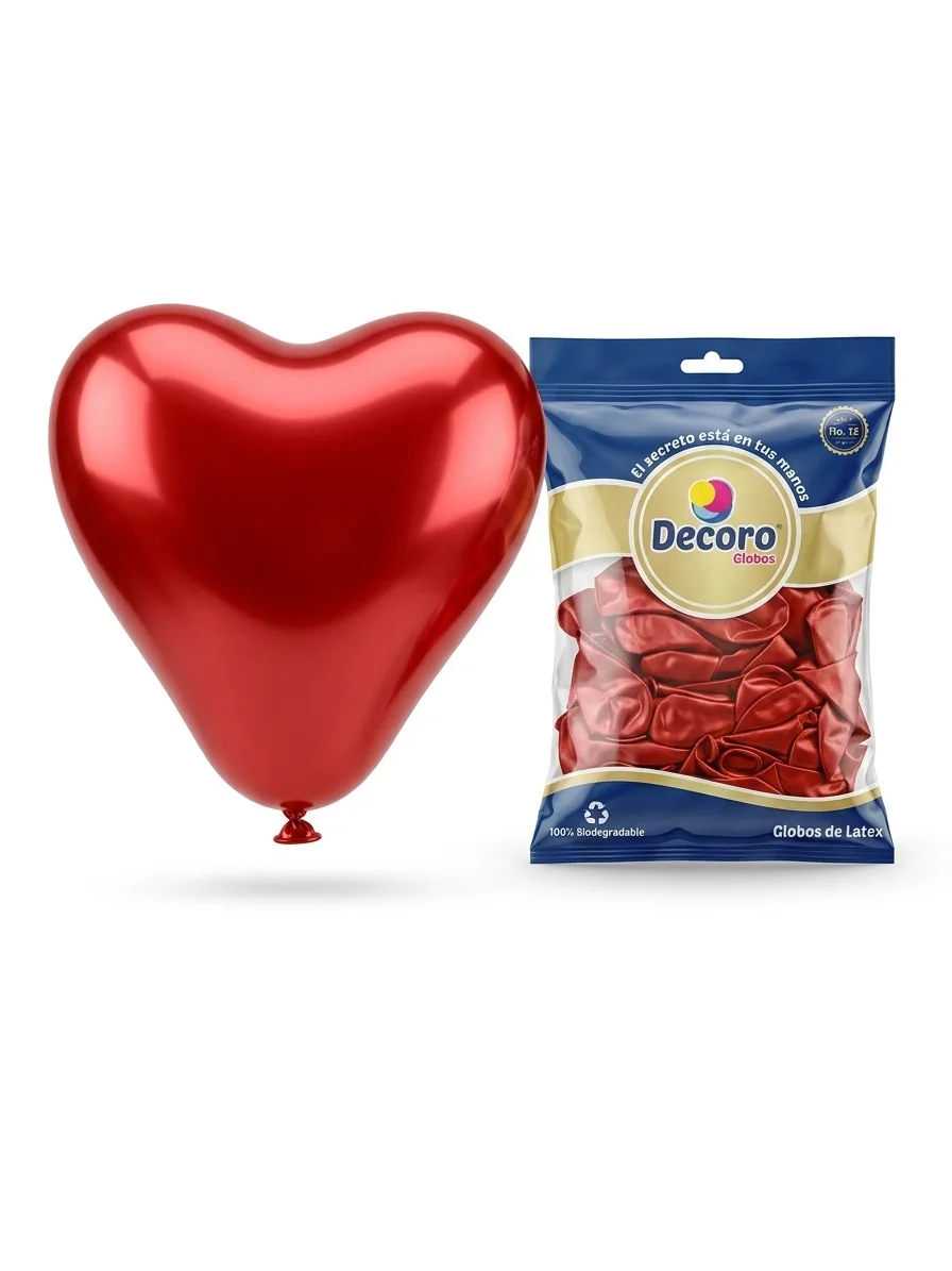  DECORO GLOBOS CORAZON 10"X100 PZAS ROJO