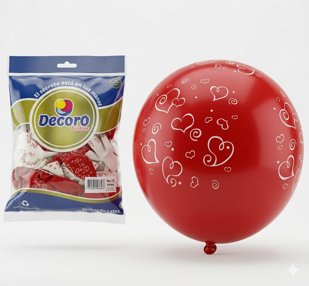 BOLSA GLOBO 12"X50PZAS SURTIDO CORAZON ESTAMPADO