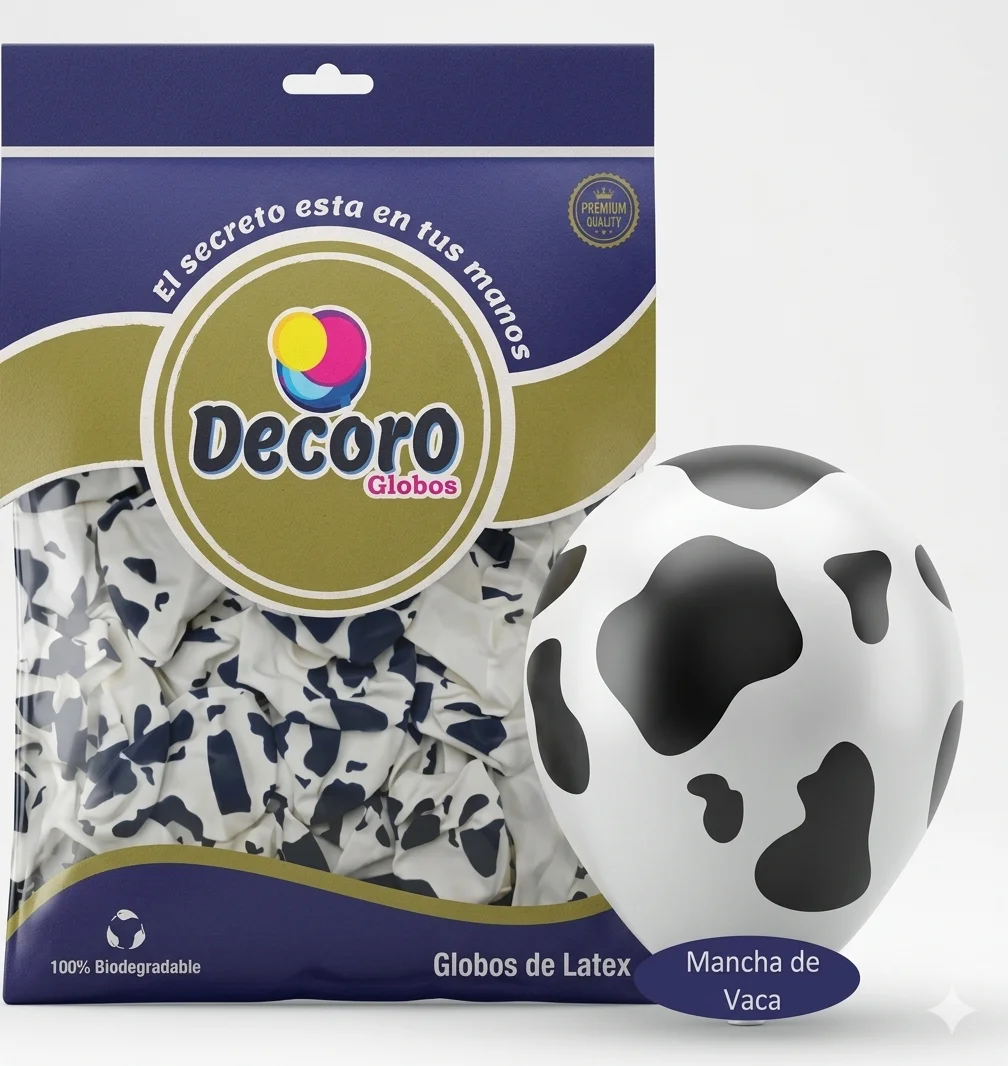 DECORO GLOBOS 12"X50 PZAS (MANCHA/VACA)